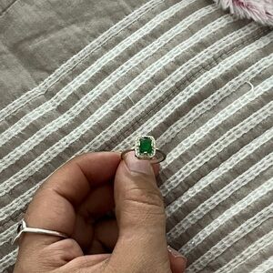Silver ring with green gem size 8.5